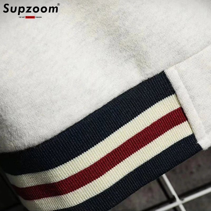 Supzoom Fleece Bomber Jacket for Men – Casual Baseball Uniform Style with Rib Sleeves and Cotton Lining
