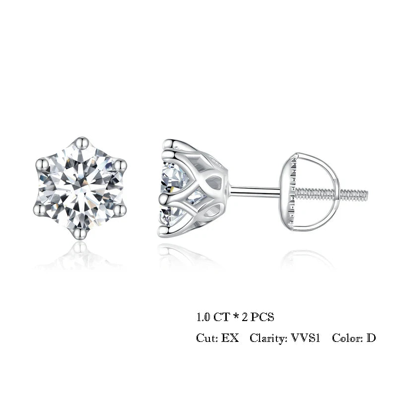925 Sterling Silver Moissanite Stud Earrings – 1.0CT D Color Round Brilliant Cut for Engagement or Wedding