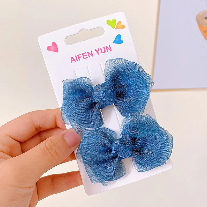 2Pcs Satin/Mesh Bow Hairpins for Dogs – Cute Fabric Hair Clips for Teddy, Poodle, and Small Pet Grooming Accessories
