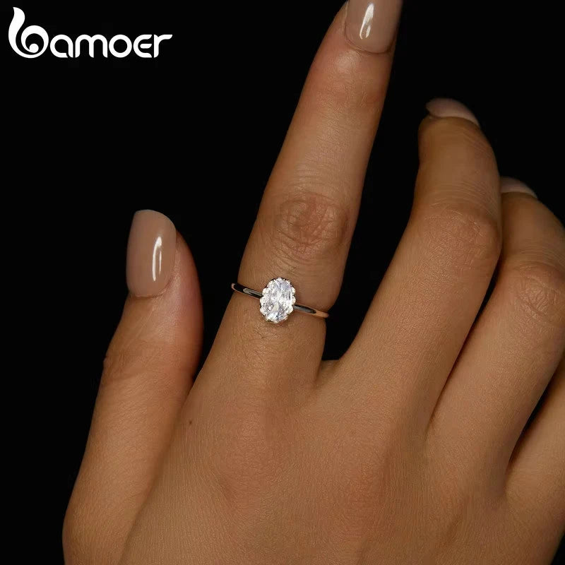 1 Carat Oval Moissanite Engagement Ring – Solitaire Promise Ring with 925 Sterling Silver and White Gold Plating for Women