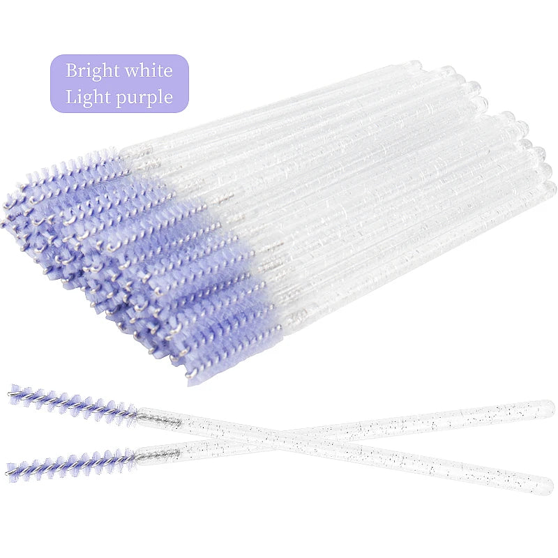 50-Piece Disposable Eyelash Mascara Brushes – Crystal Diamond Handle Spoolies for Lash Extension & Eyebrow Grooming