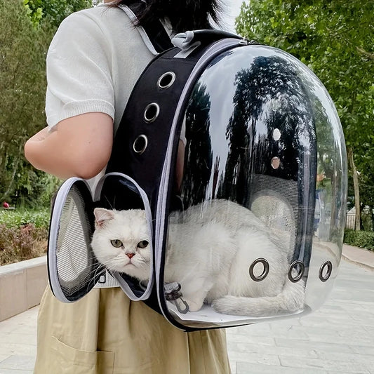 Cat Backpack Carrier – Transparent Panoramic View Pet Travel Bag, Breathable & Lightweight Shoulder Backpack for Medium Cats