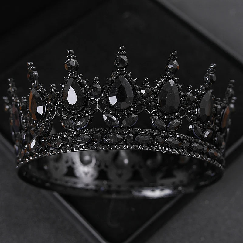 Baroque Round Rhinestone Wedding Crown – Vintage Crystal Tiara Headpiece for Bridal, Queen, or Pageant Looks