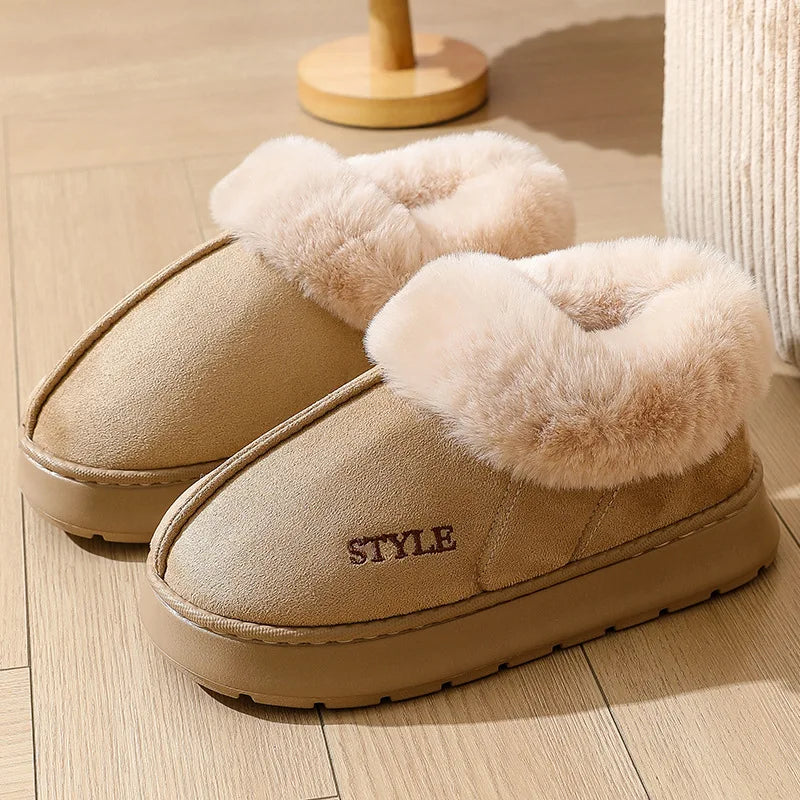 Women's Anti-Slip Faux Suede Snow Boots – Thick Plush Winter Platform Slip-On Shoes