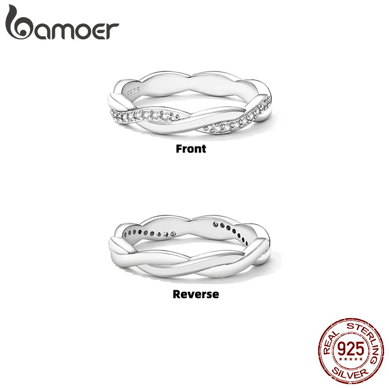 925 Sterling Silver Twisted Eternity Ring with Cubic Zirconia – 14K Gold Plated Wedding Band for Women