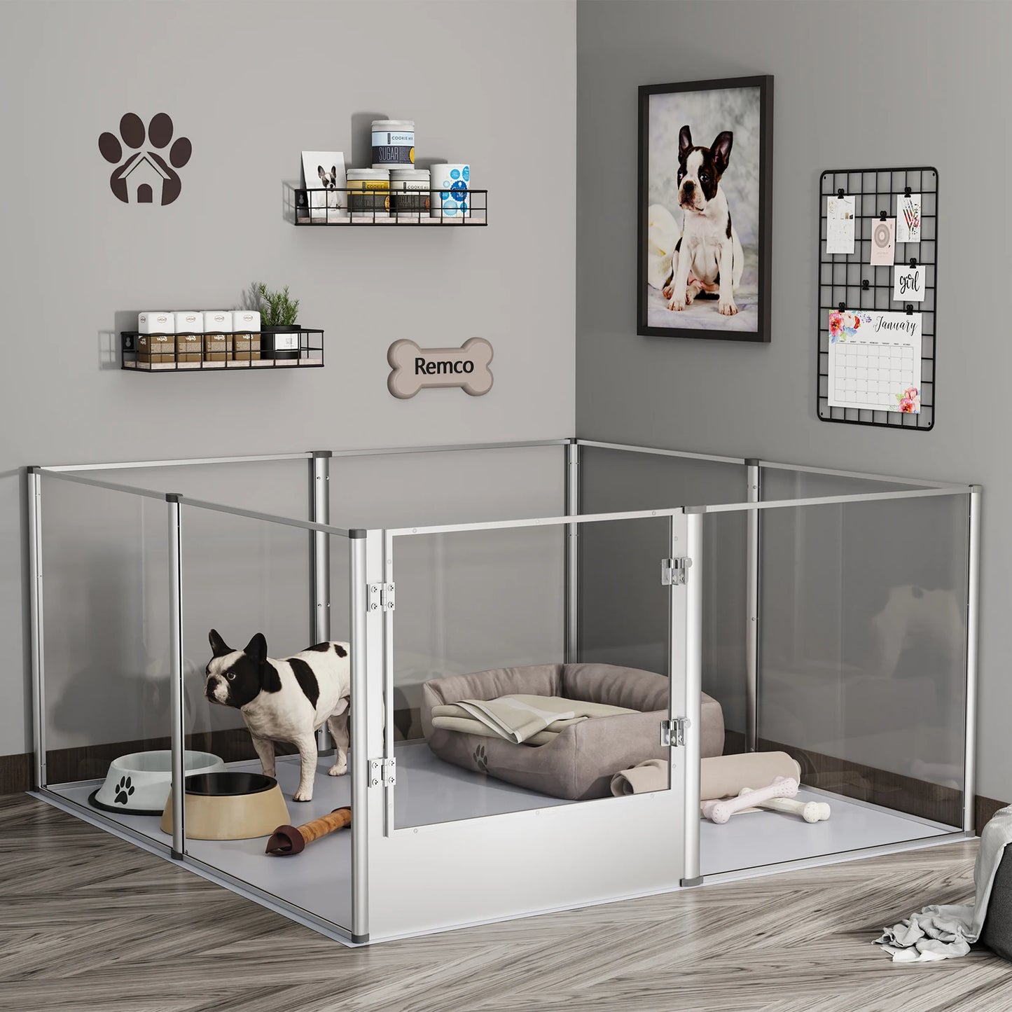 Acrylic Dog Playpen with Door & Waterproof Whelping Pad – 8 Panel Transparent Pet Fence for Puppies, Cats & Small Animals