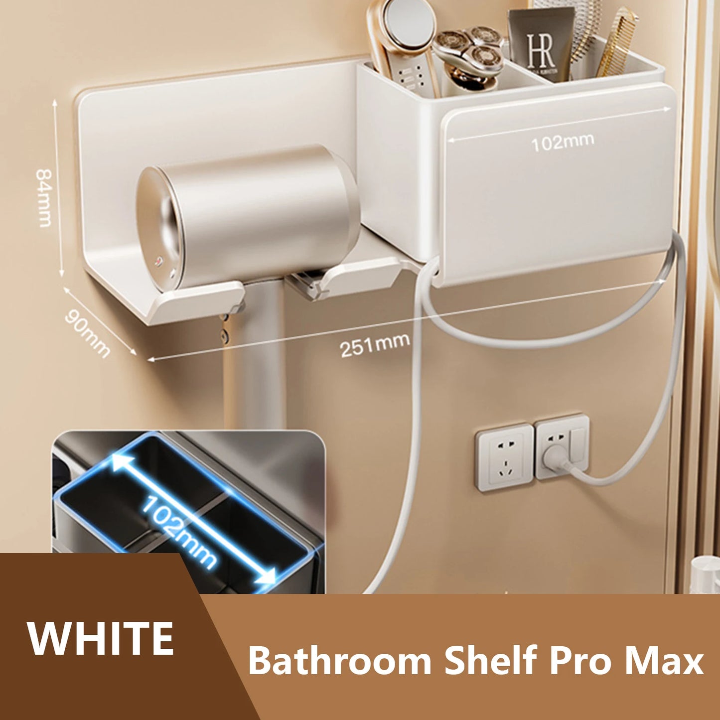 Wall Mounted Hair Dryer Organizer – Dual-Tier Bathroom Shelf