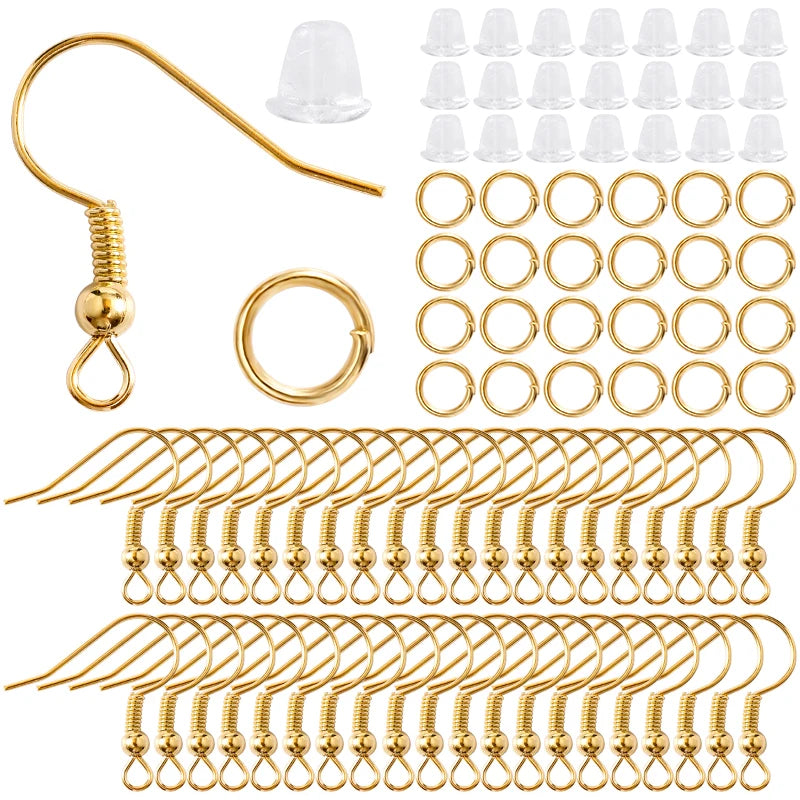 300Pcs Hypoallergenic Earring Hooks Kit – Jump Rings & Rubber Backs for DIY Jewelry Making Accessories