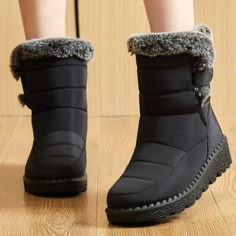 Women's Winter Ankle Snow Boots – Waterproof Low Heel Booties with Plush Fur Lining
