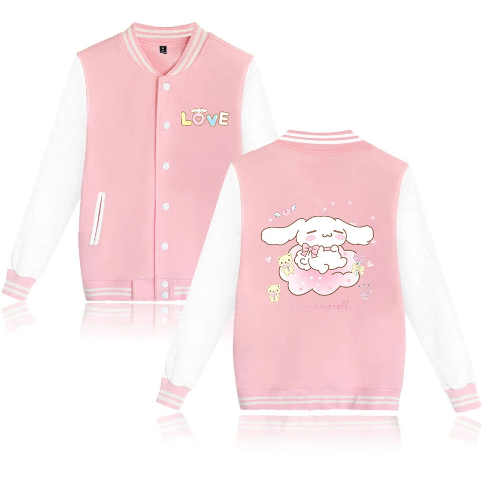 Cinnamoroll Cartoon Bomber Jacket – Unisex Harajuku College Baseball Coat for Spring & Autumn Casual Streetwear
