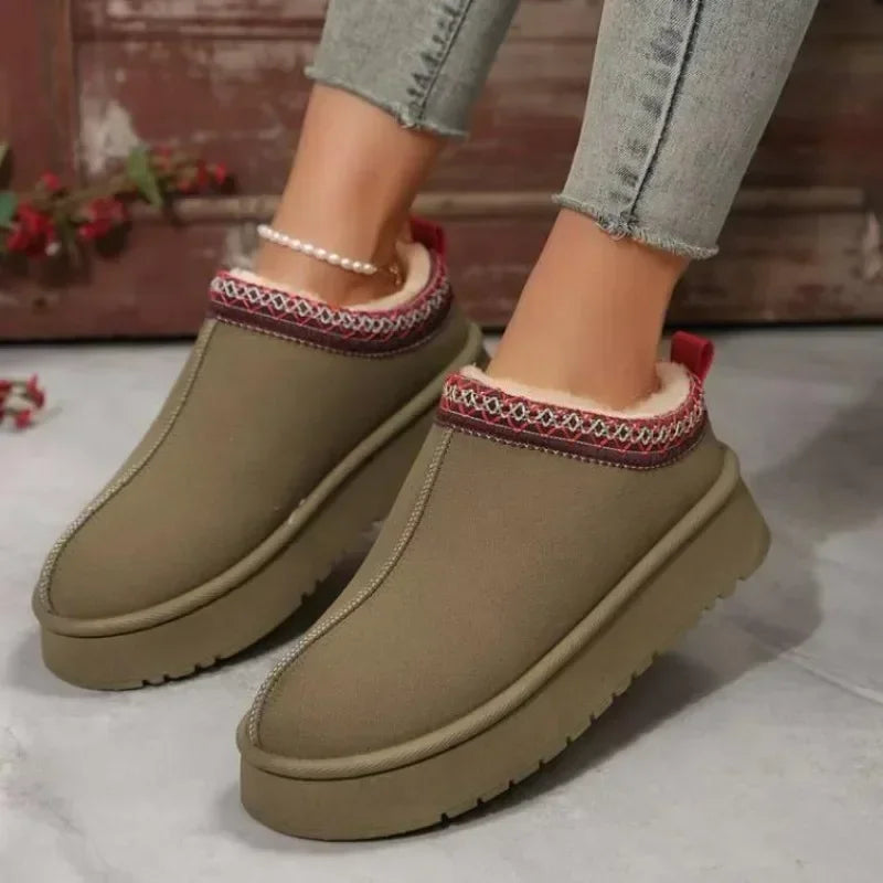 Chelsea Style Women's Snow Boots – Faux Suede Ankle Platform Winter Flats with Plush Lining