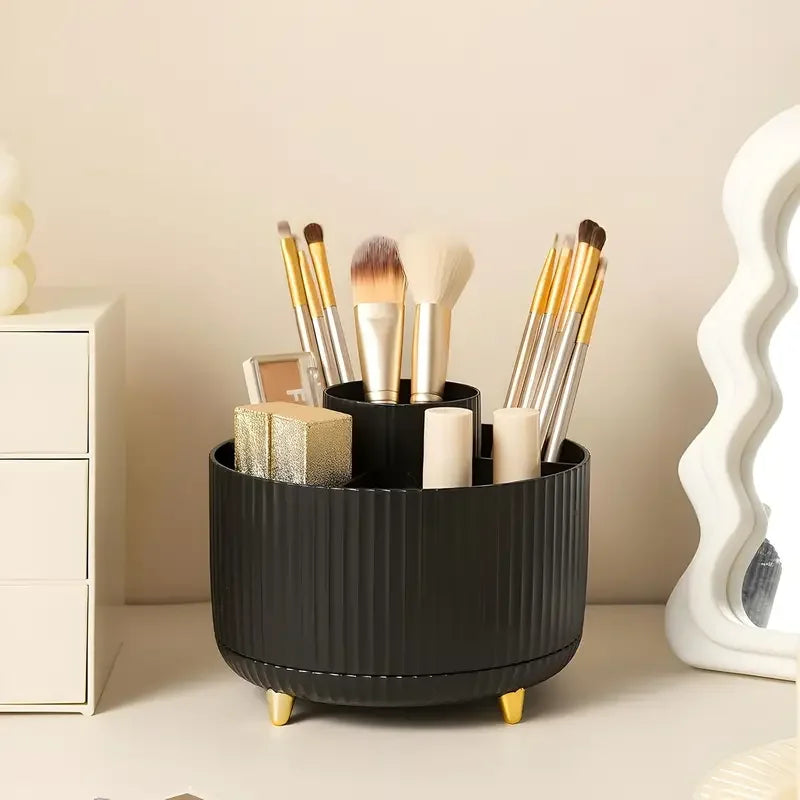 360° Rotating 5-Slot Makeup Brush Holder – Multi-Functional Desktop Organizer for Vanity & Bathroom Storage