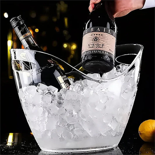 4L Clear Double Handle Ice Bucket with Scoop – Lighting Party Ice Holder for Beer, Cocktails, and Champagne