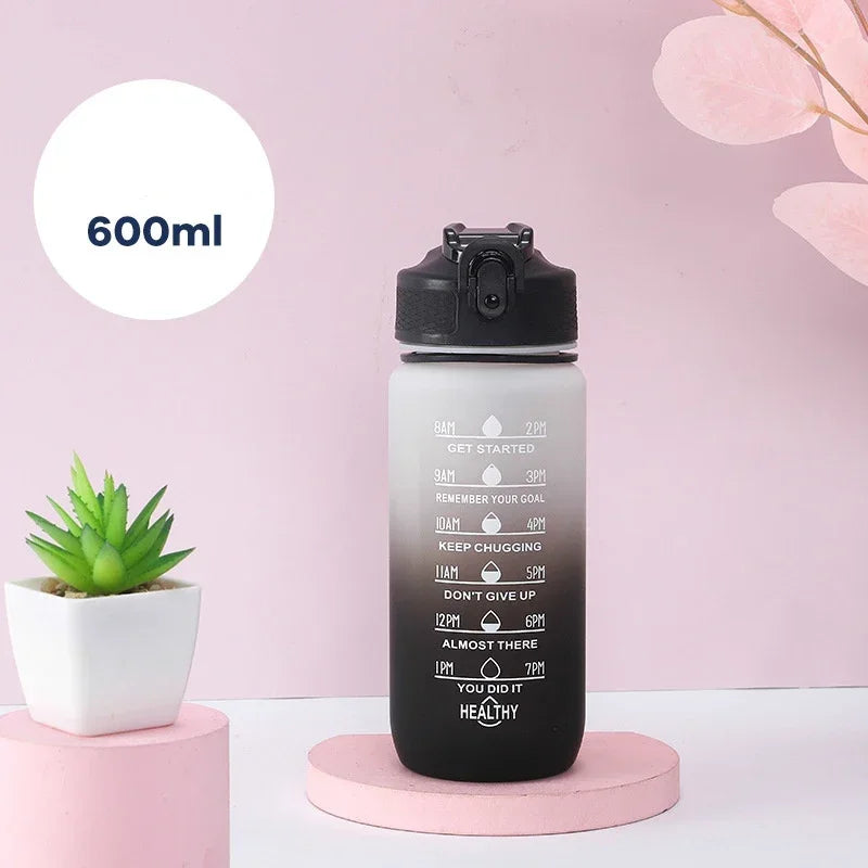 600ML Motivational Water Bottle – Colorful Time Marker Sports Bottle with Straw for Adults, Reusable BPA-Free Plastic