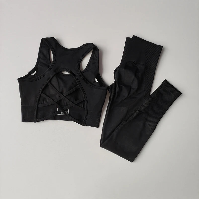 2-Piece Seamless Sports Bra and Leggings Set – Shockproof Yoga and Running Fitness Suit