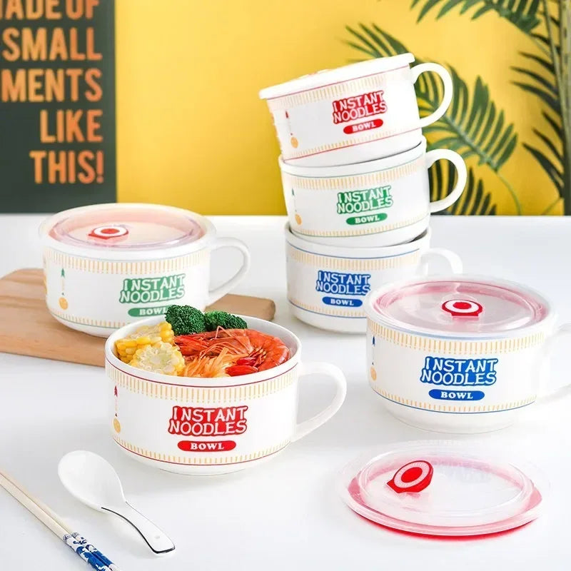 800/1100ml Korean-Style Ceramic Ramen Bowl – Microwave-Safe Leakproof Bowl for Noodles, Soup, Salad & More
