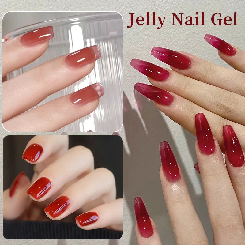 UR SUGAR 15ml Blood Red Jelly Gel Polish – Translucent Crystal Nude Gel for Fall & Winter UV/LED Manicure