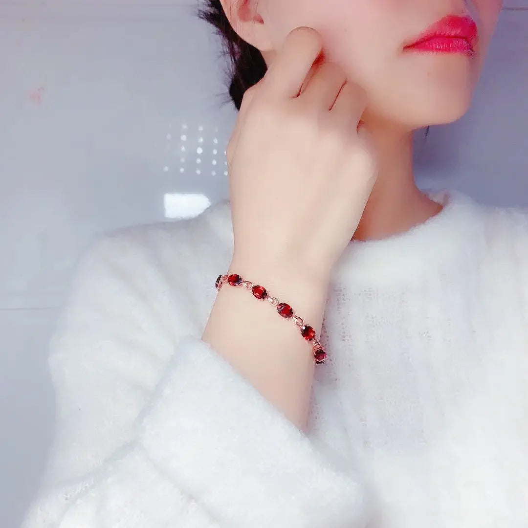 18K Rose Gold Ruby Gemstone Bracelet for Women – Handmade Chain Link Design with Diamond Accents for Wedding and Party Wear