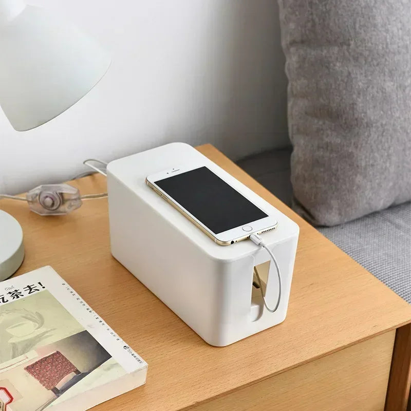 Cable Storage Organizer Box – Covered Wire Management Case for Power Strips, Chargers & Network Cables