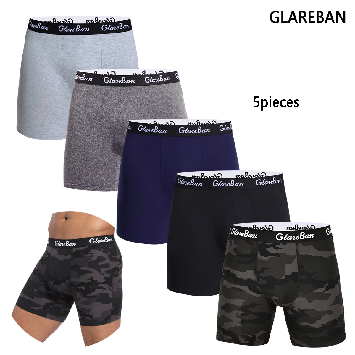 5-Pack Men's Mid-Length Boxer Shorts – Soft Breathable Stretch Underwear for Everyday Comfort