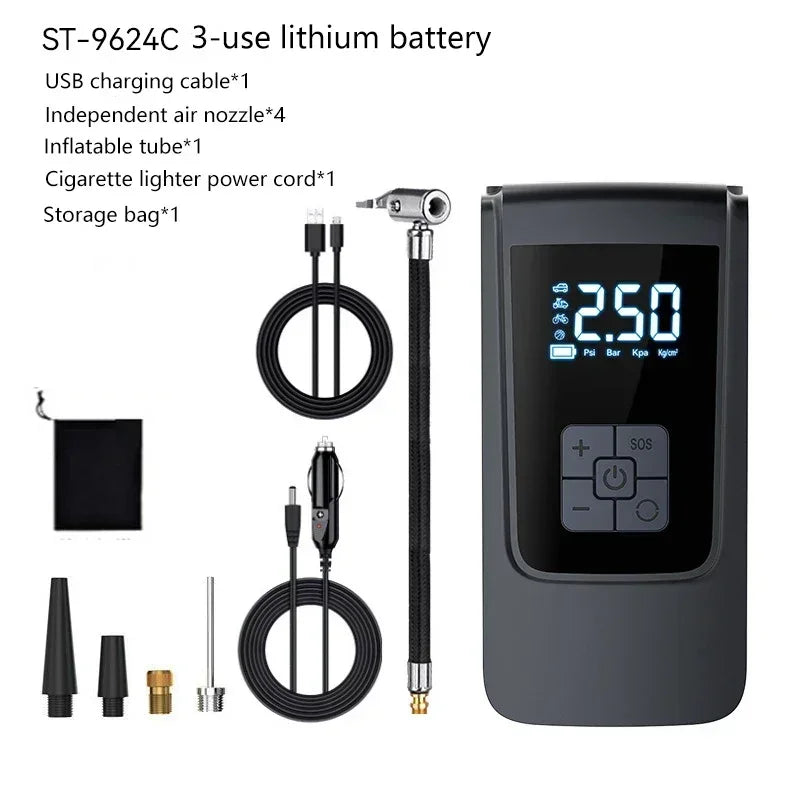 Wireless Portable Air Compressor – Electric Tire a with LCD Display for Car, Bike & Sports Balls