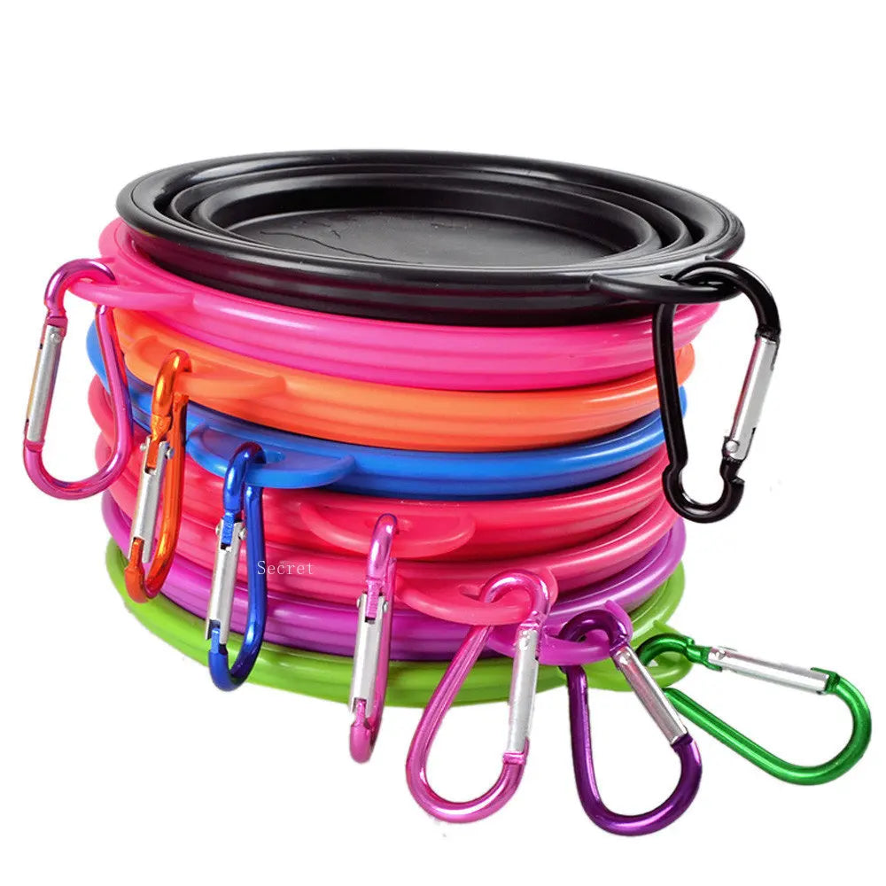Collapsible Silicone Dog Bowl with Carabiner – Portable Folding Pet Food & Water Dish for Travel, Hiking & Camping (350ml)