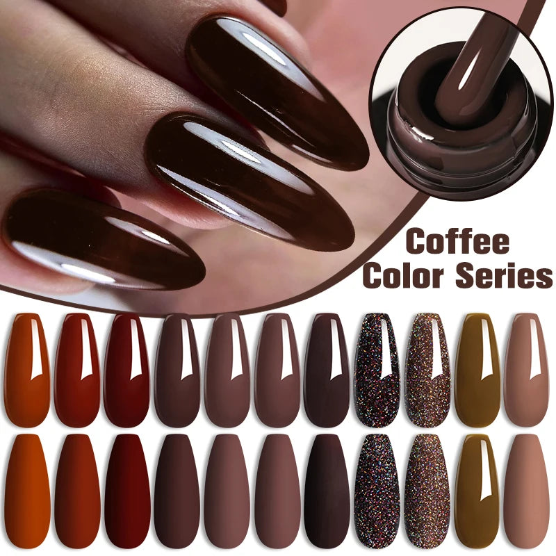 7ml Brown Earth Tone Gel Nail Polish – Coffee Color Series UV Soak-Off Varnish for Autumn & Winter