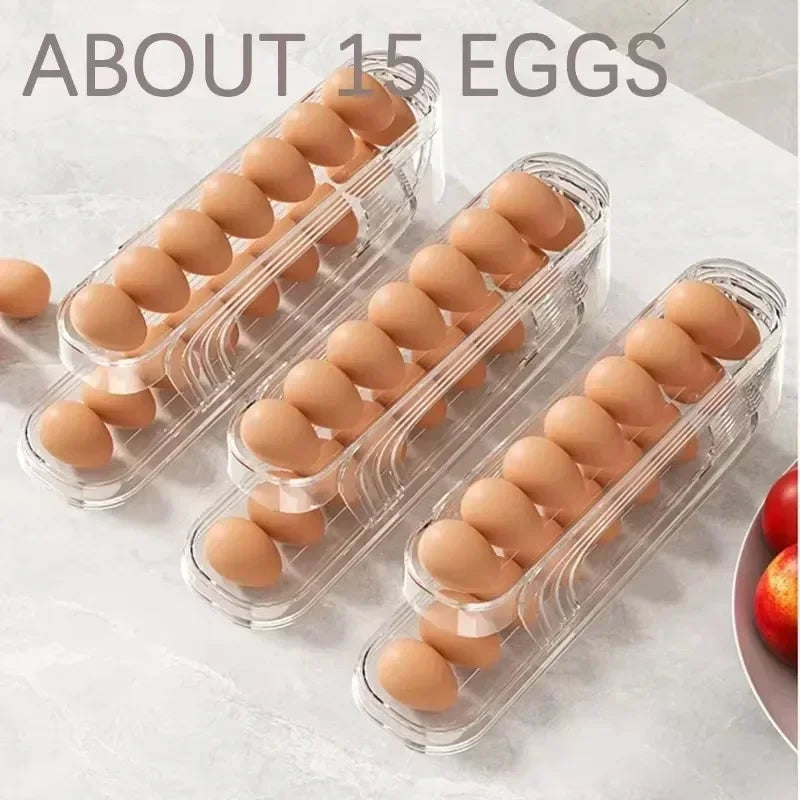 Two-Tier Automatic Rolling Egg Storage Box – Ladder Style Egg Organizer for Refrigerator