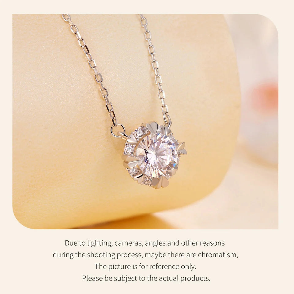 1.0 Carat Round Moissanite Pendant Necklace – D Color VVS1 Stone on 925 Sterling Silver Chain for Women