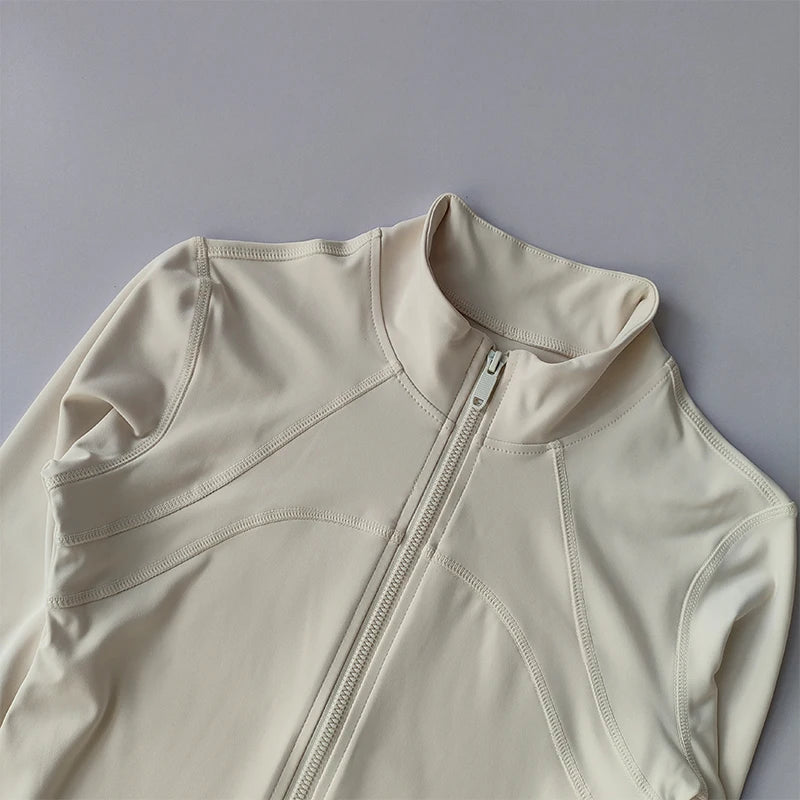 Women's High-End Yoga Jacket – Standing Collar Long Sleeve Sports Top for Running, Training & Fitness