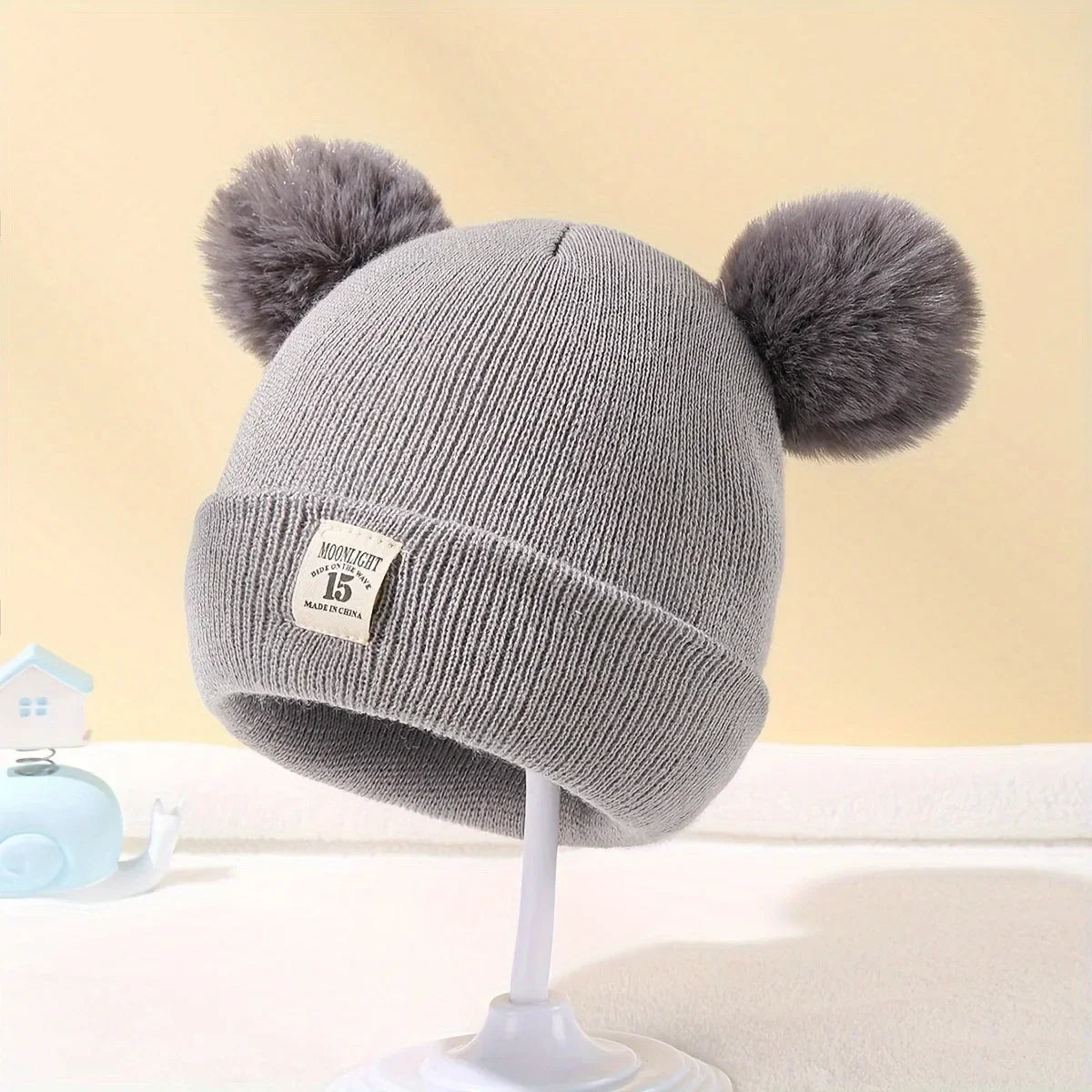 Solid Color Wool Knitted Baby Bonnet with Pompom – Warm Winter Beanie Cap for Newborns and Toddlers (0–3Y)