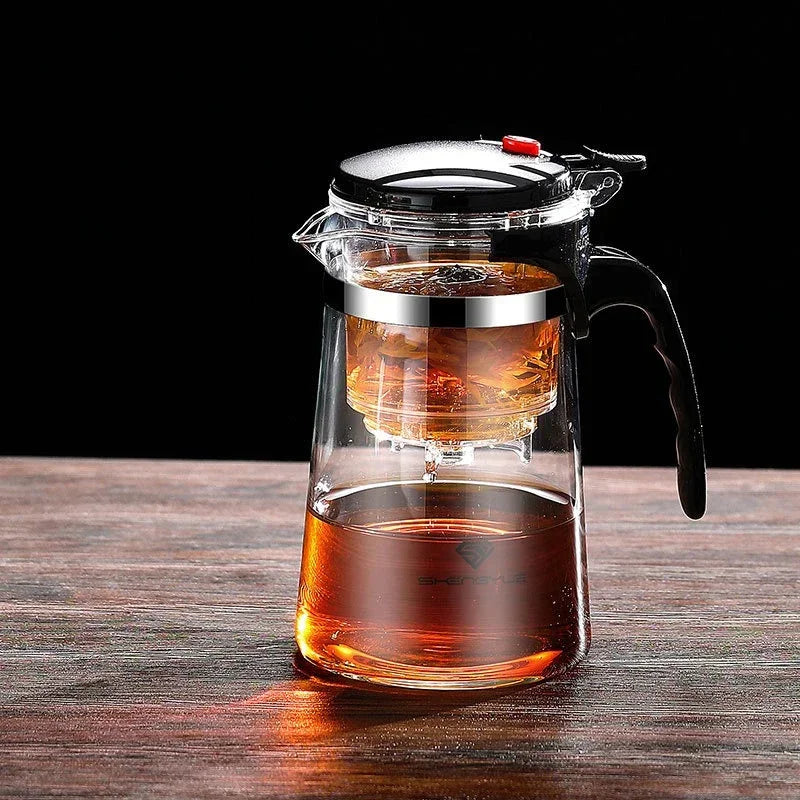 Chinese Style Kung Fu Teapot – Heat Resistant Glass Teapot with Tea-Water Separation Filter for Home or Office Use