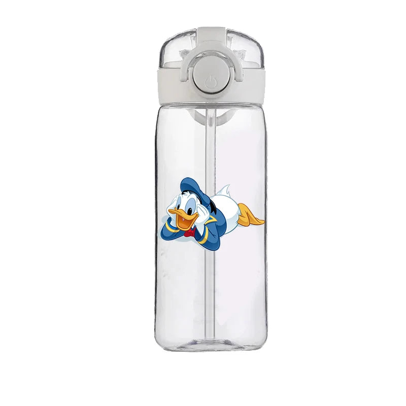 400ml Cartoon Straw Water Cup for Kids – Drop-Resistant Portable Drinking Bottle with Lid and Handle, Donald Duck Design for School or Gifts
