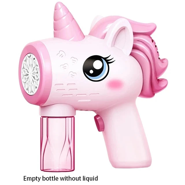 Unicorn Bubble Gun Toy – Electric Light-Up Bubble Machine for Kids, Summer Outdoor Soap Blower