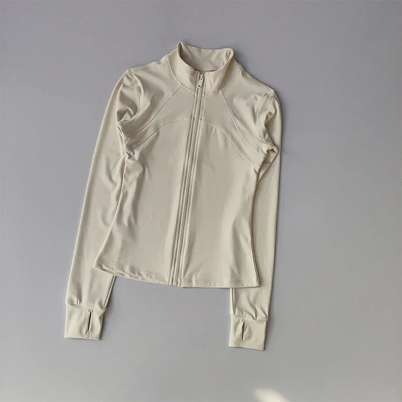 Women's High-End Yoga Sports Jacket – Long Sleeve, Windproof Training Top with Standing Collar