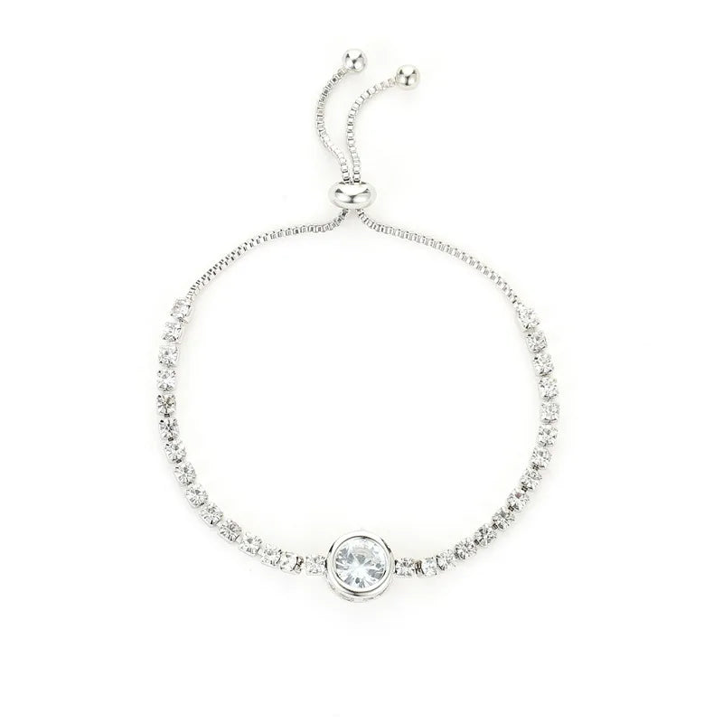 18K Gold Plated Adjustable Bracelet for Women – Rhinestone Heart Link with Square Zircon Charm