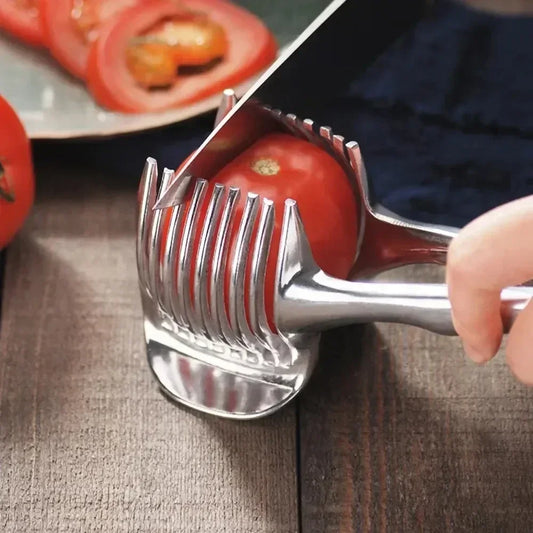 Stainless Steel Handheld Fruit and Vegetable Slicer – Orange, Lemon, Tomato, Onion Cutter Clip for Kitchen Prep