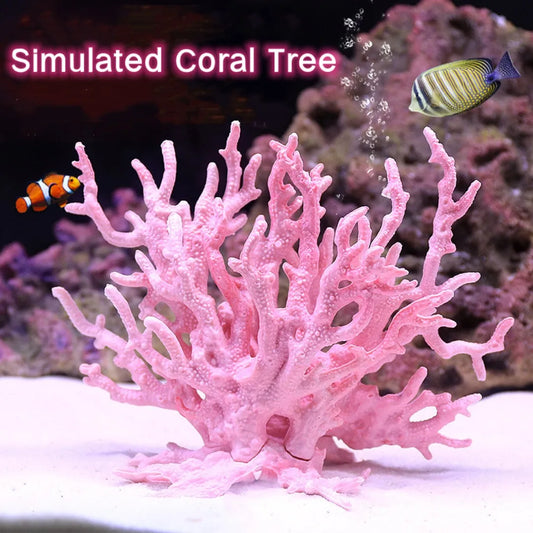 Artificial Coral Aquarium Decoration – PVC Simulated Coral Water Plant for Fish Tank Aquascape – Pink & Blue Resin Ornament for Marine Landscape