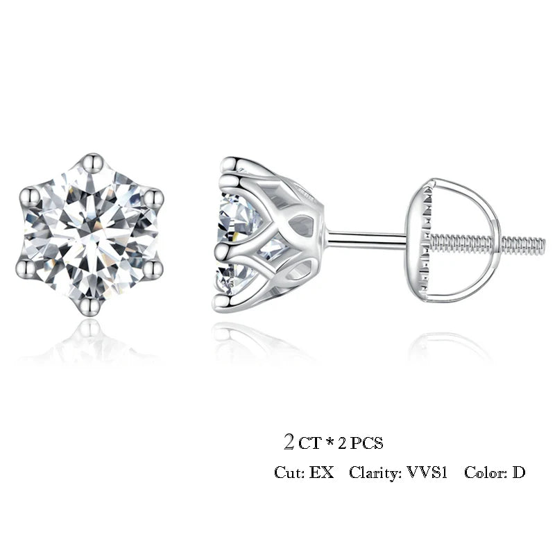 925 Sterling Silver Moissanite Stud Earrings – 1.0CT D Color Round Brilliant Cut for Engagement or Wedding