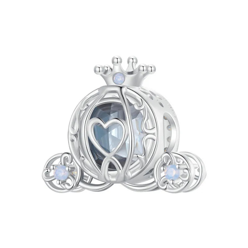 Sterling Silver Pumpkin Carriage & Dancing Shoes Charm Bead – Heart-Shaped Pendant for DIY Bracelets