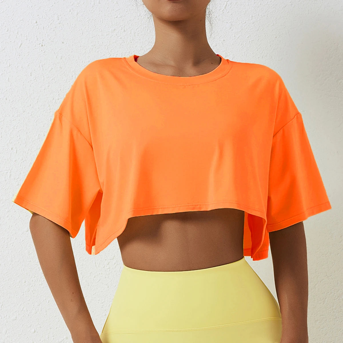 Women's Cotton Sport Crop Top – Short Sleeve Loose Fit Gym Shirt for Yoga, Running, and Dance Workouts