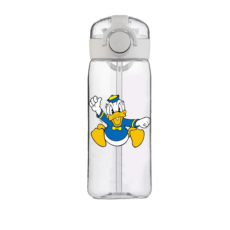 400ml Cartoon Straw Water Cup for Kids – Drop-Resistant Portable Drinking Bottle with Lid and Handle, Donald Duck Design for School or Gifts