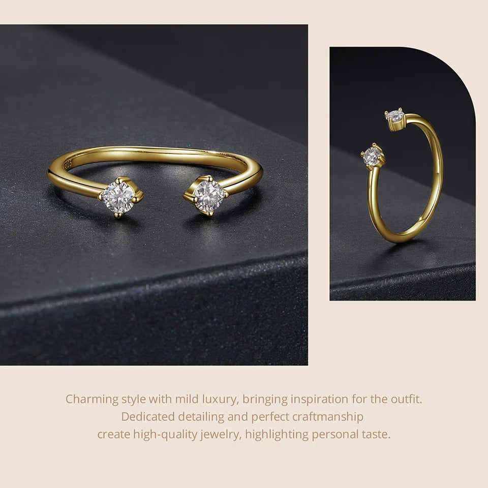 Adjustable Moissanite Open Ring – White Gold Plated 925 Sterling Silver with 0.1CT D Color VVS1 Stone for Women
