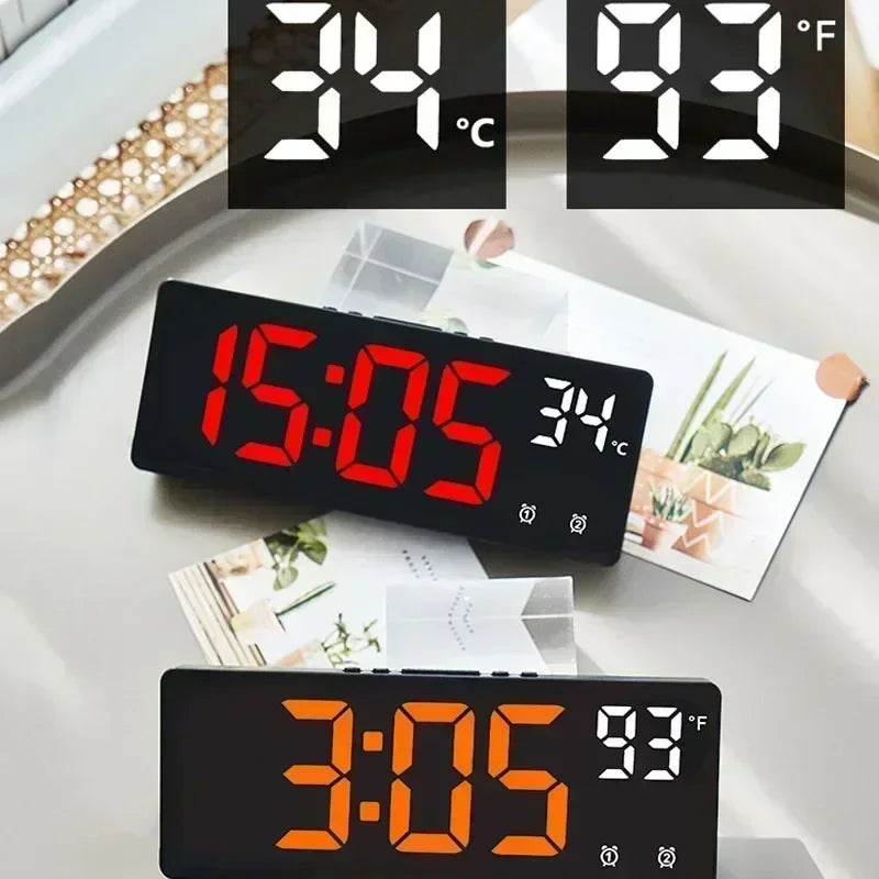Voice Control LED Digital Alarm Clock – Dual Alarm, Temperature Display, Snooze & Night Mode Desk Clock