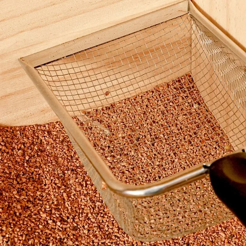 Stainless Steel Cat Litter Scoop – Fine Mesh Shovel for Reptile Sand and Pet Bedding Cleanup