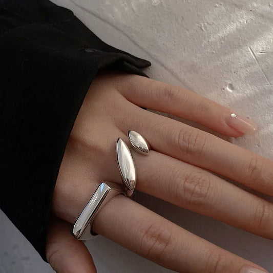 925 Sterling Silver Open Band Ring for Women – Handmade Flat Vintage Style with Zircon Accent