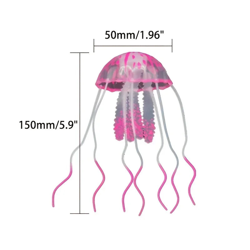 Artificial Glowing Jellyfish Aquarium Ornament – Soft Silicone Floating Decoration for Fish Tanks – Luminous Underwater Décor for Fresh or Salt Water