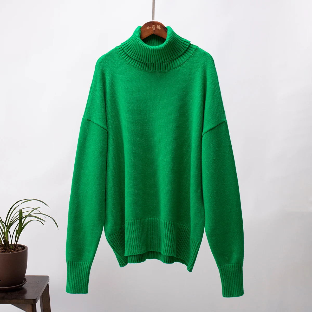 Women's Oversized Turtleneck Sweater – Thick Knit Casual Pullover for Autumn Winter