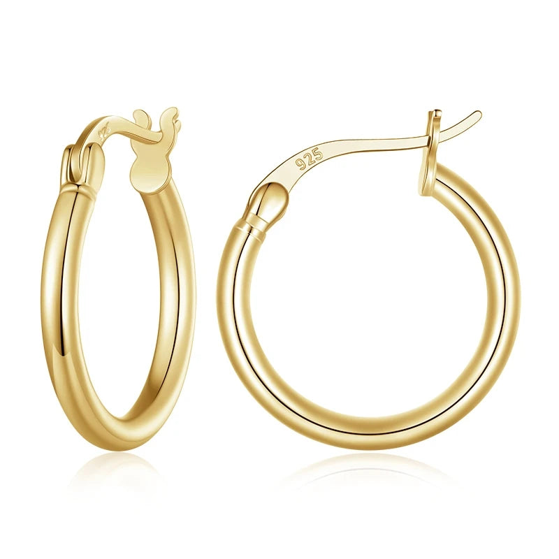 925 Sterling Silver Bold Hoop Earrings – 14K White Gold Plated Hypoallergenic Tube Design for Women