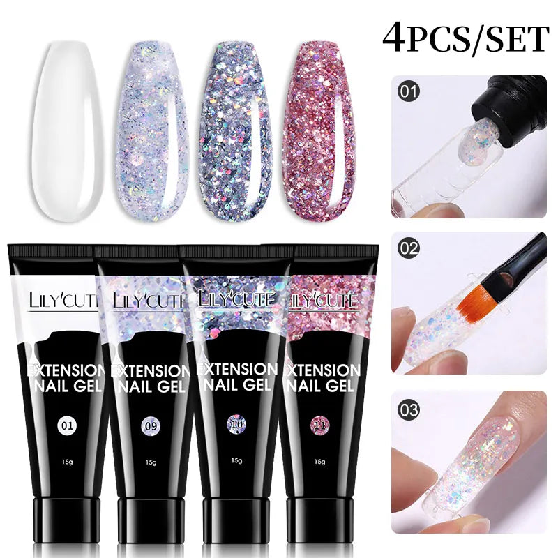 15ml Nail Extension Gel Kit – Soak Off UV Acrylic Gel in White, Clear & Pink for Home or Salon Nail Art